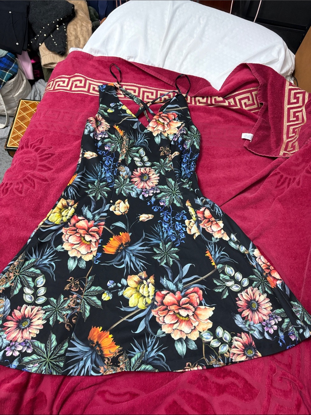 ' Black Floral Fit-and-Flare Dress